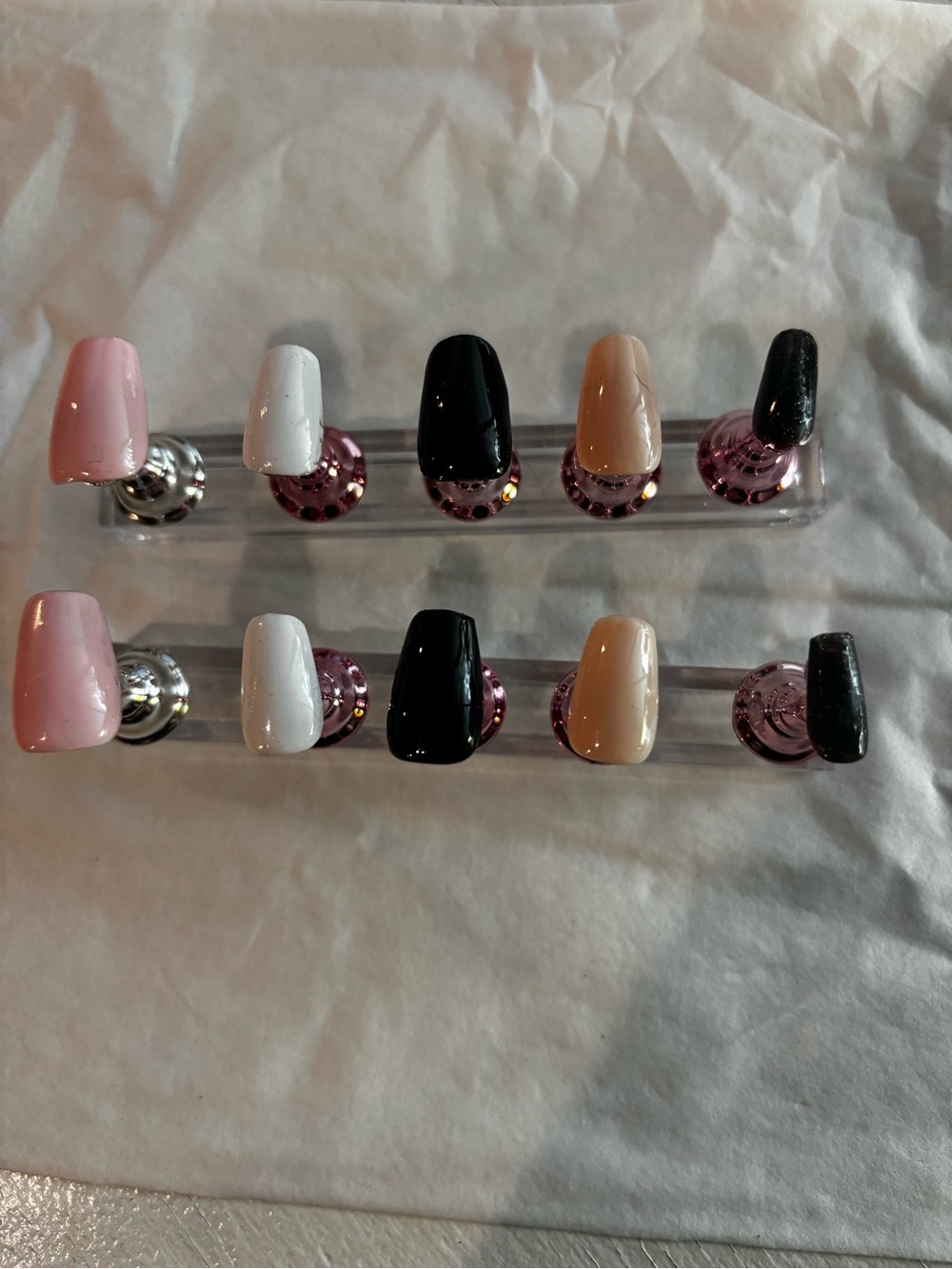Assorted glue-On Nail Set - Pink, White, Black, Nude